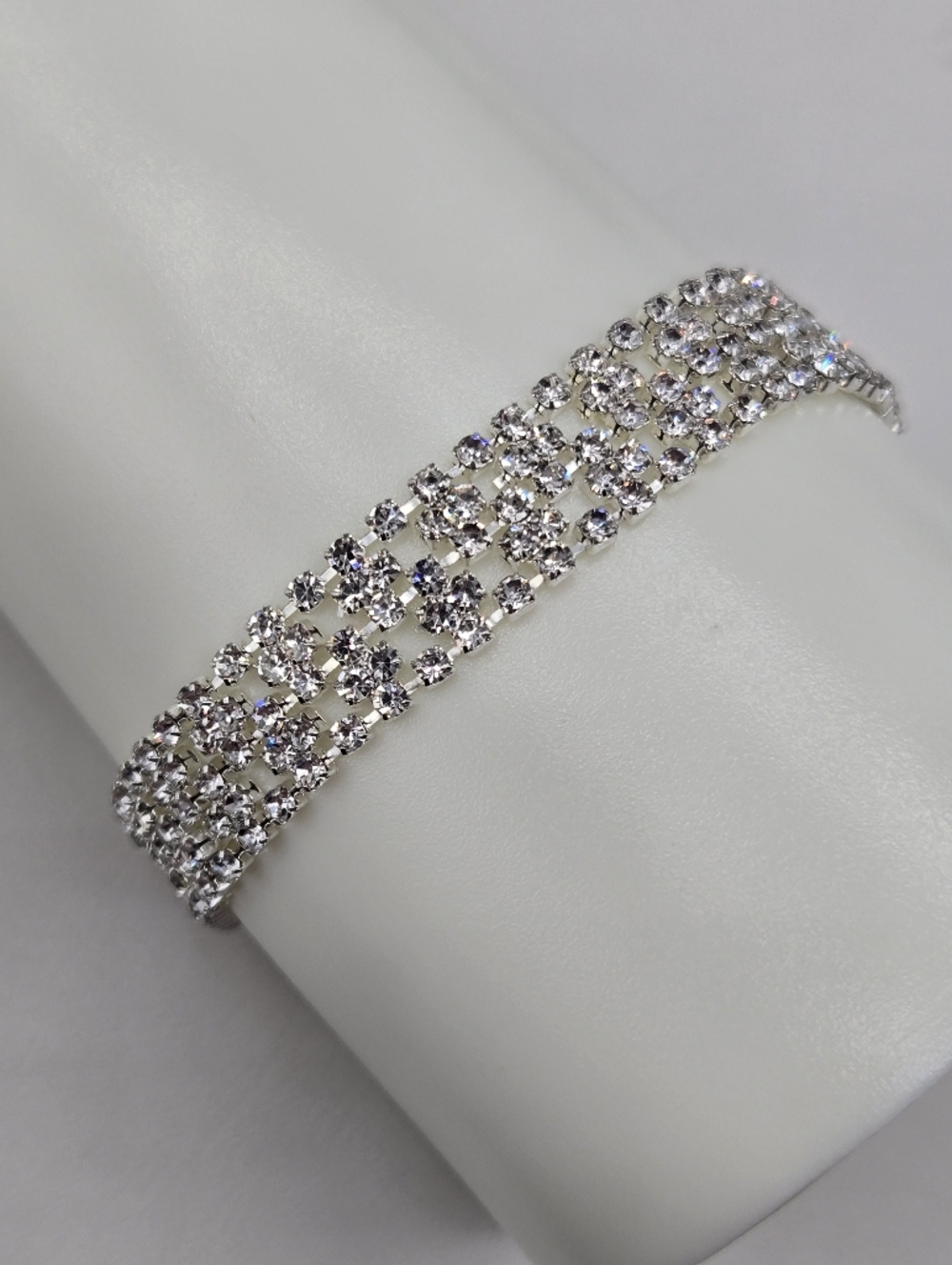 Swarovski Crystal Elements Silver Statement Bracelet Clear 7.25 - 9 inch Prom